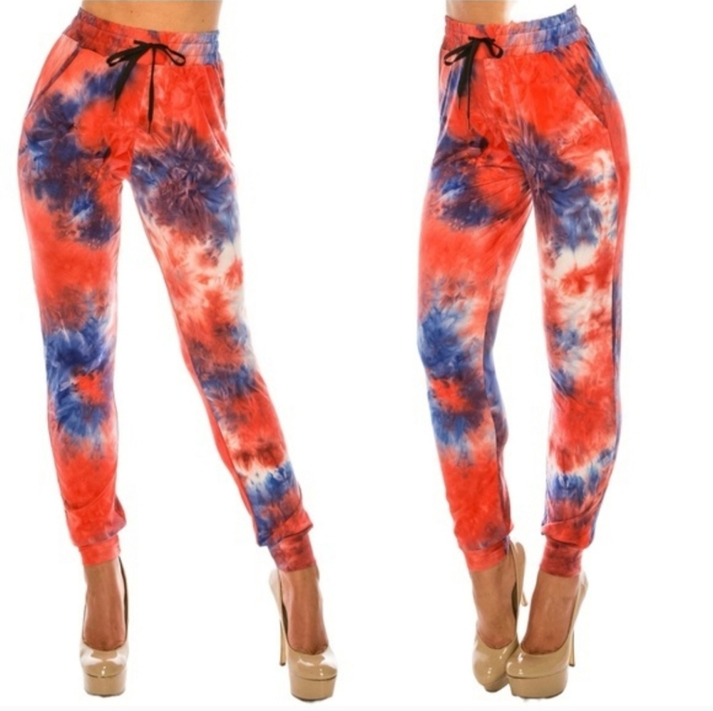 EEVEE Buttery Soft Red & BLUE TIE DYE JOGGERS